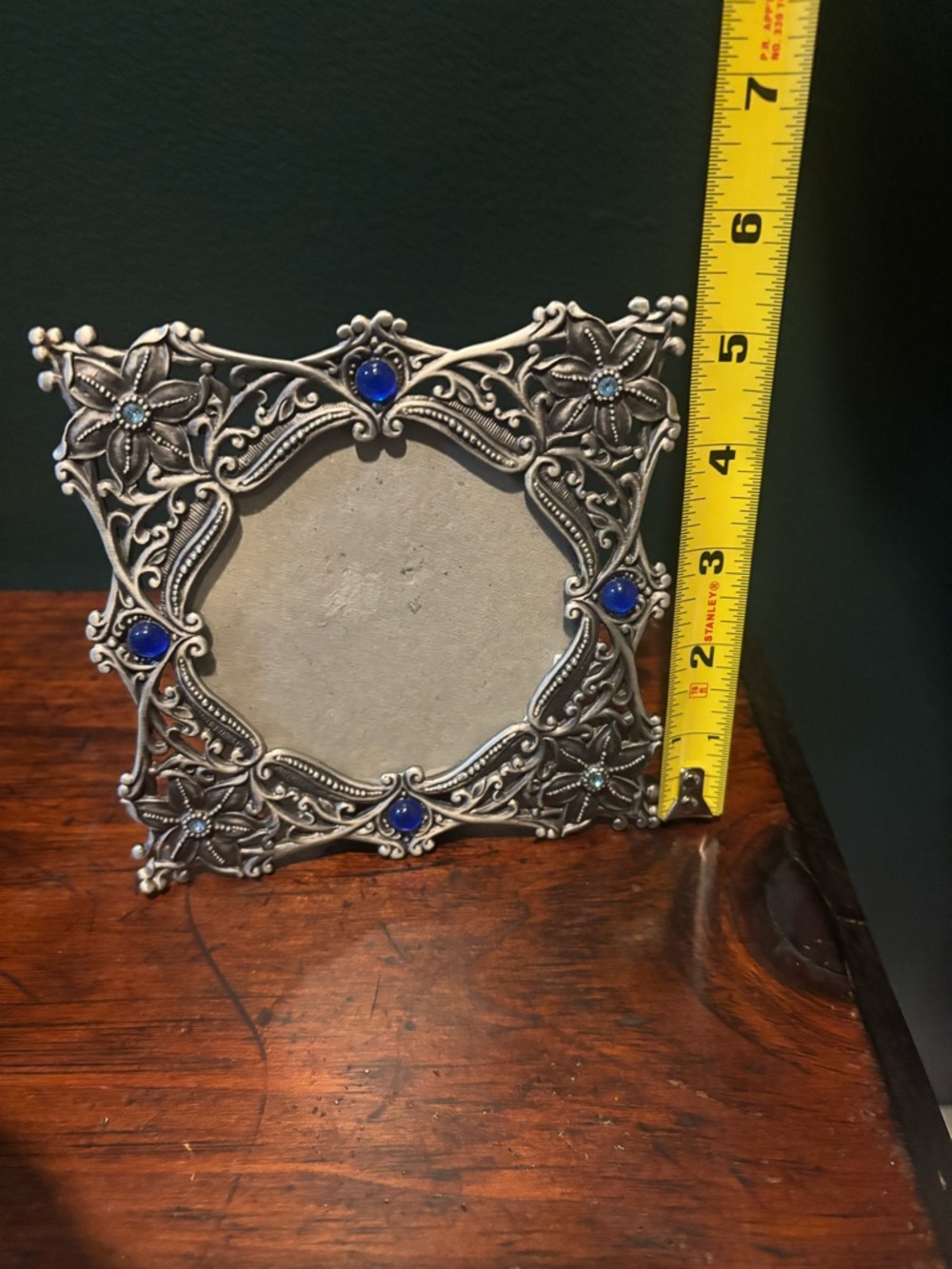 Stunning Vintage Ornate Silver Picture Frame with Blue Jewel Accents - Picture 3 of 3